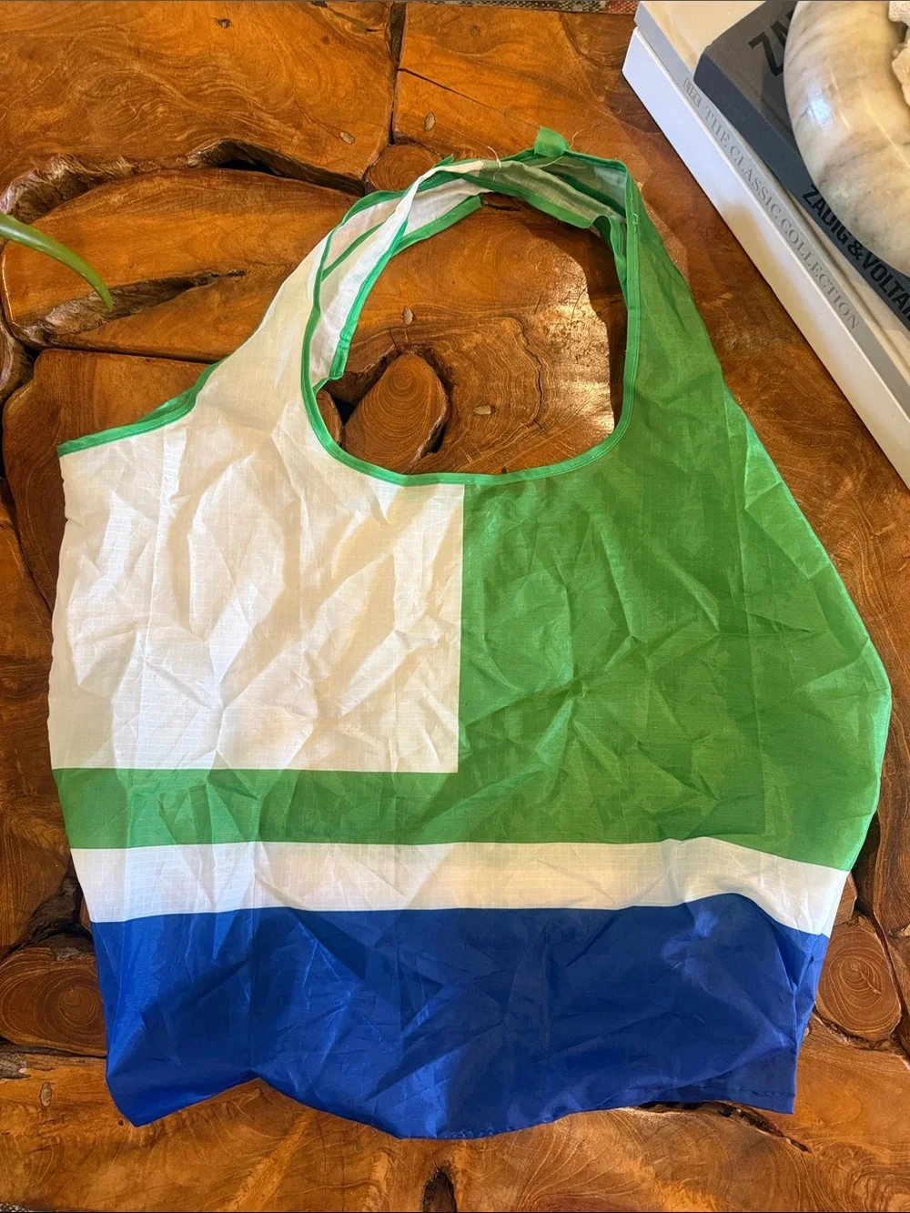 Tory Burch Green White Blue Colorblock Reusable Shopper Tote